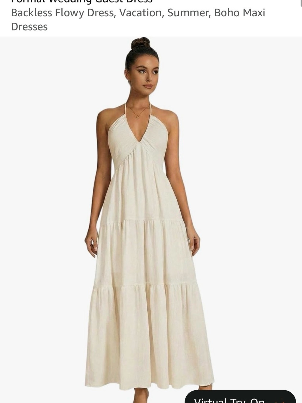 Women’s Halter Tiered Maxi Dress — Cream